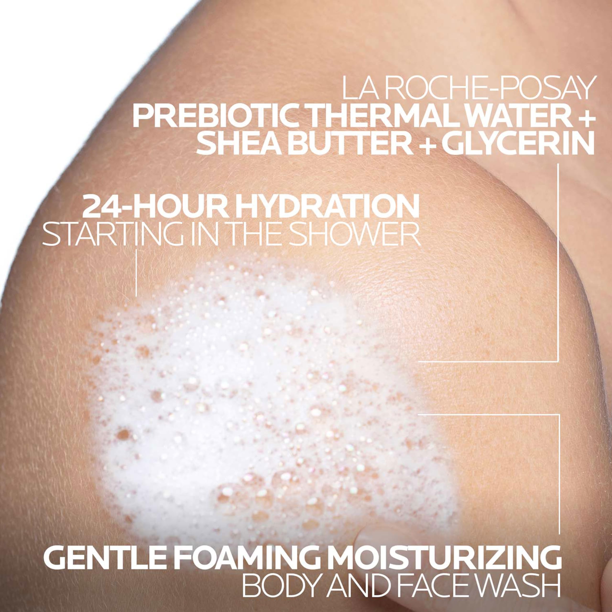 La Roche-Posay pump held in hand showing convenient shower use and control