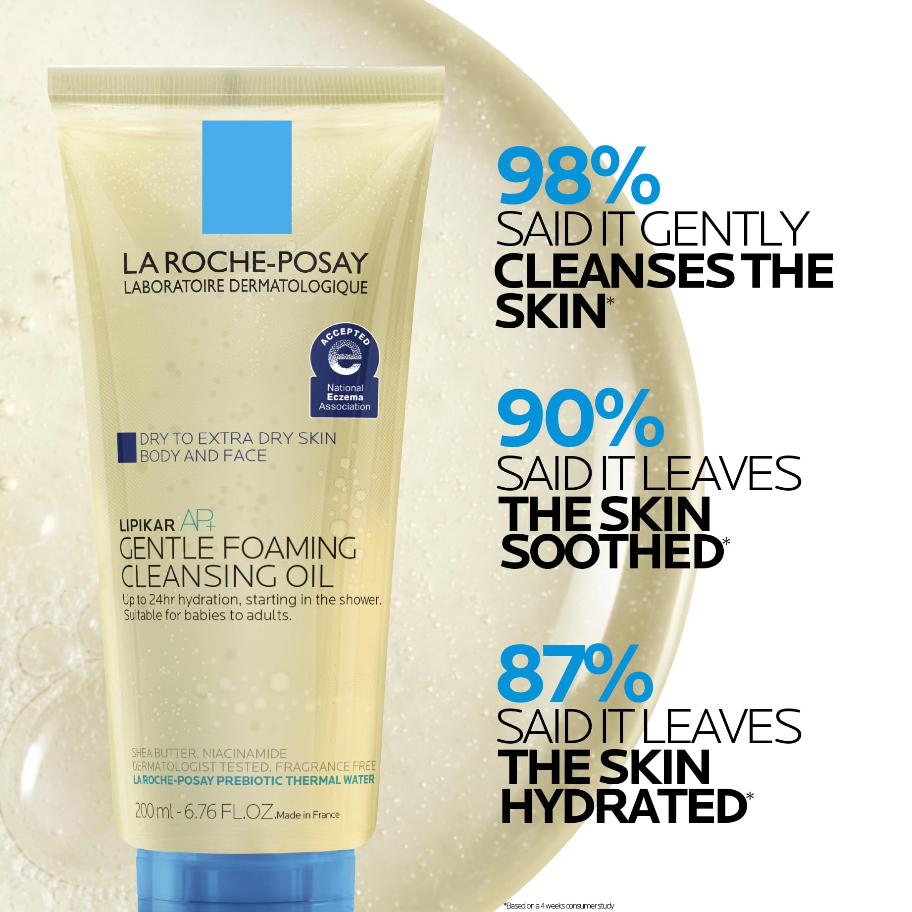 La Roche-Posay pouring cleansing oil into hand for easy activation and mild wash