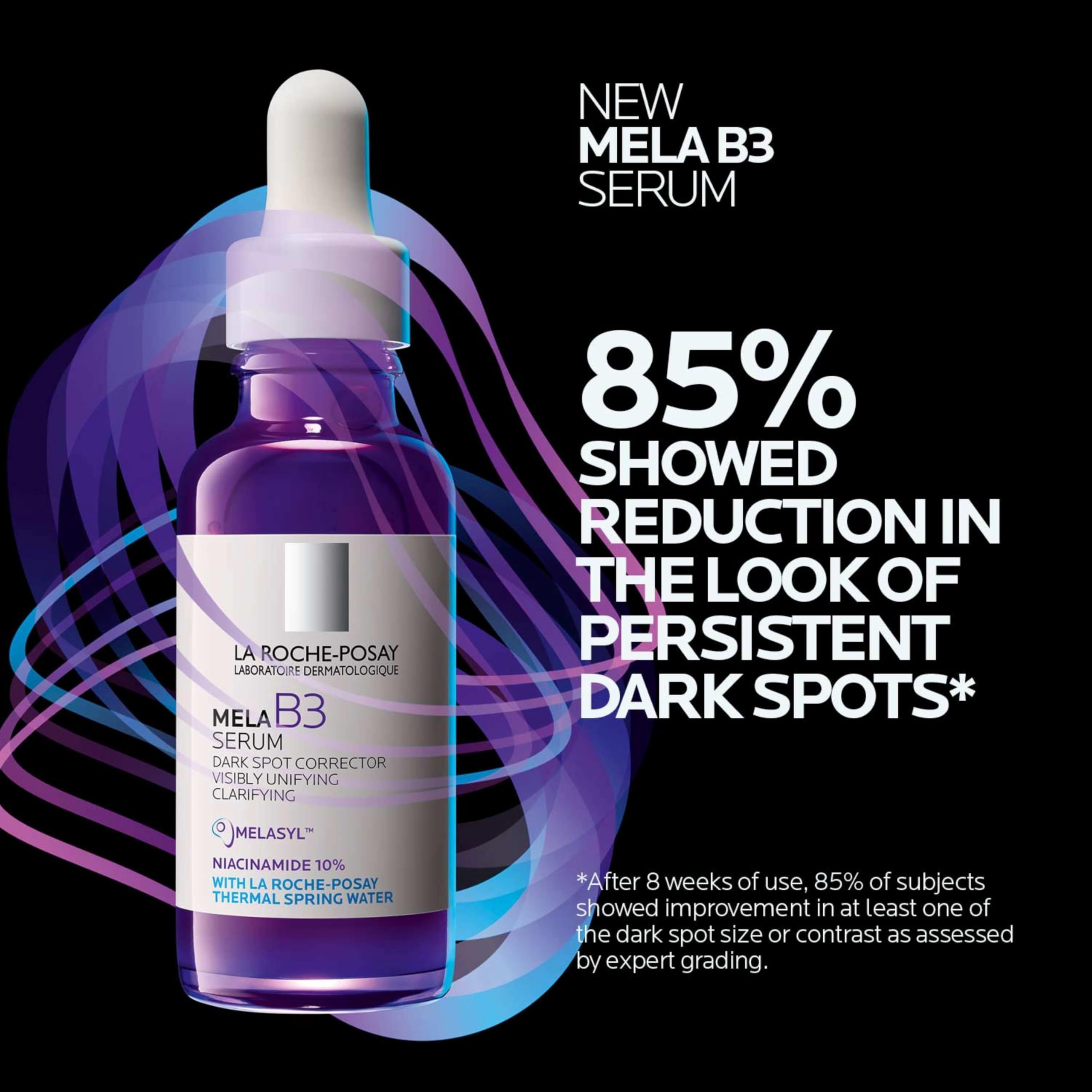 La Roche-Posay product label close-up showing Melasyl and niacinamide benefits