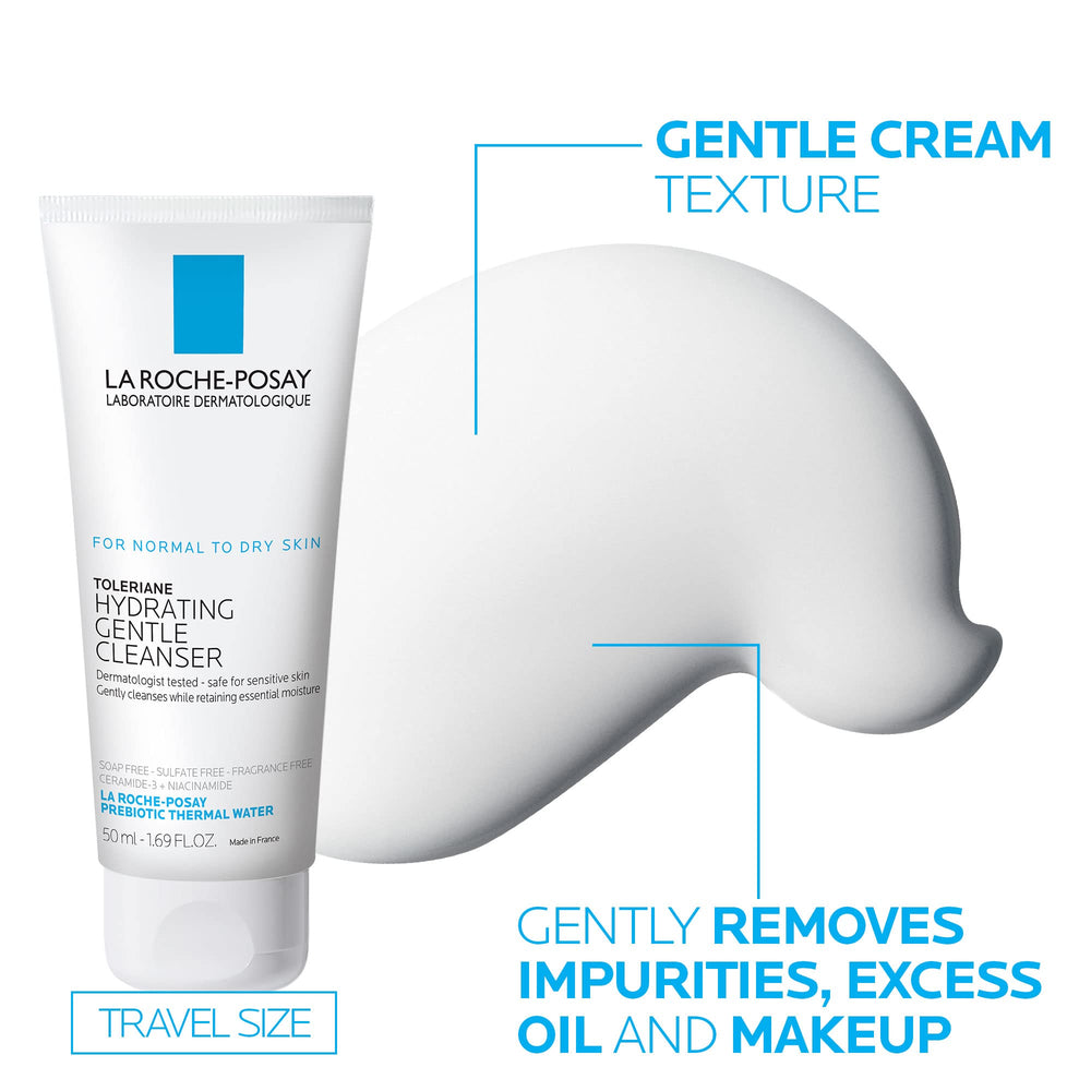 La Roche-Posay products in travel pouch illustrating portability and convenience benefit
