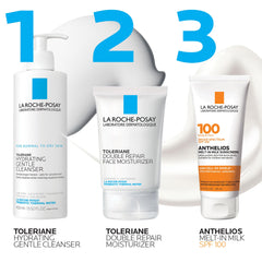 La Roche-Posay bottle beside everyday items showing product scale