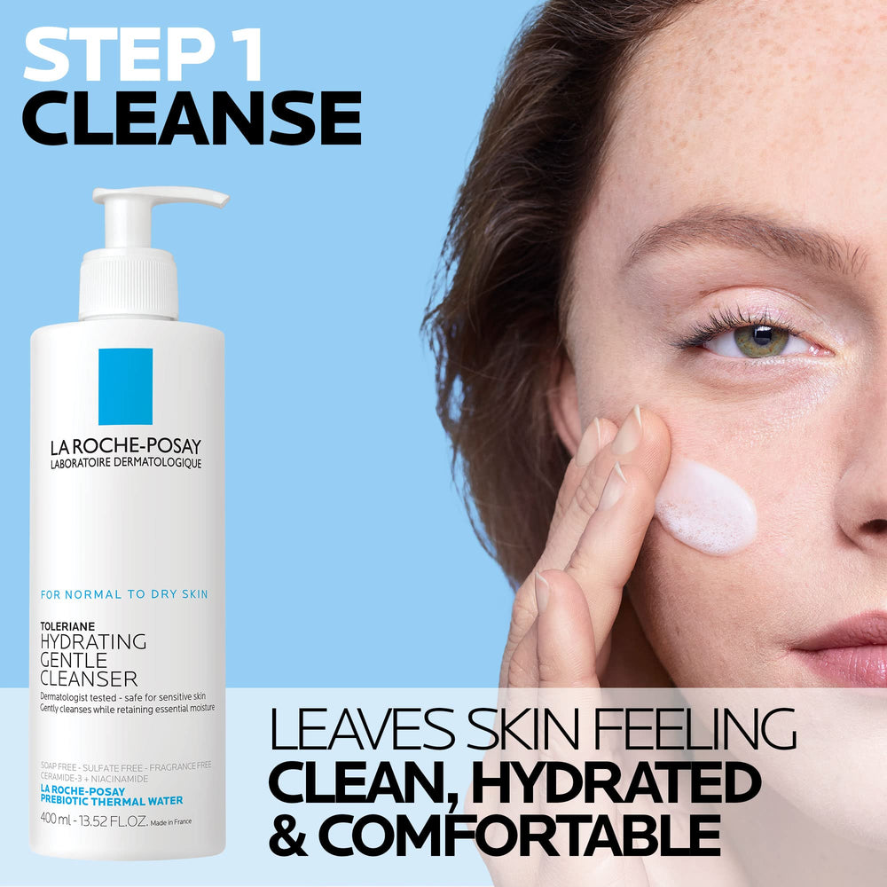 La Roche-Posay cleanser texture close-up illustrating creamy formula for gentle cleansing