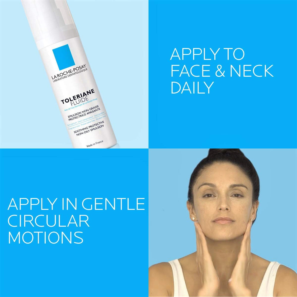 La Roche-Posay product applied to cheek showing lightweight absorption benefit