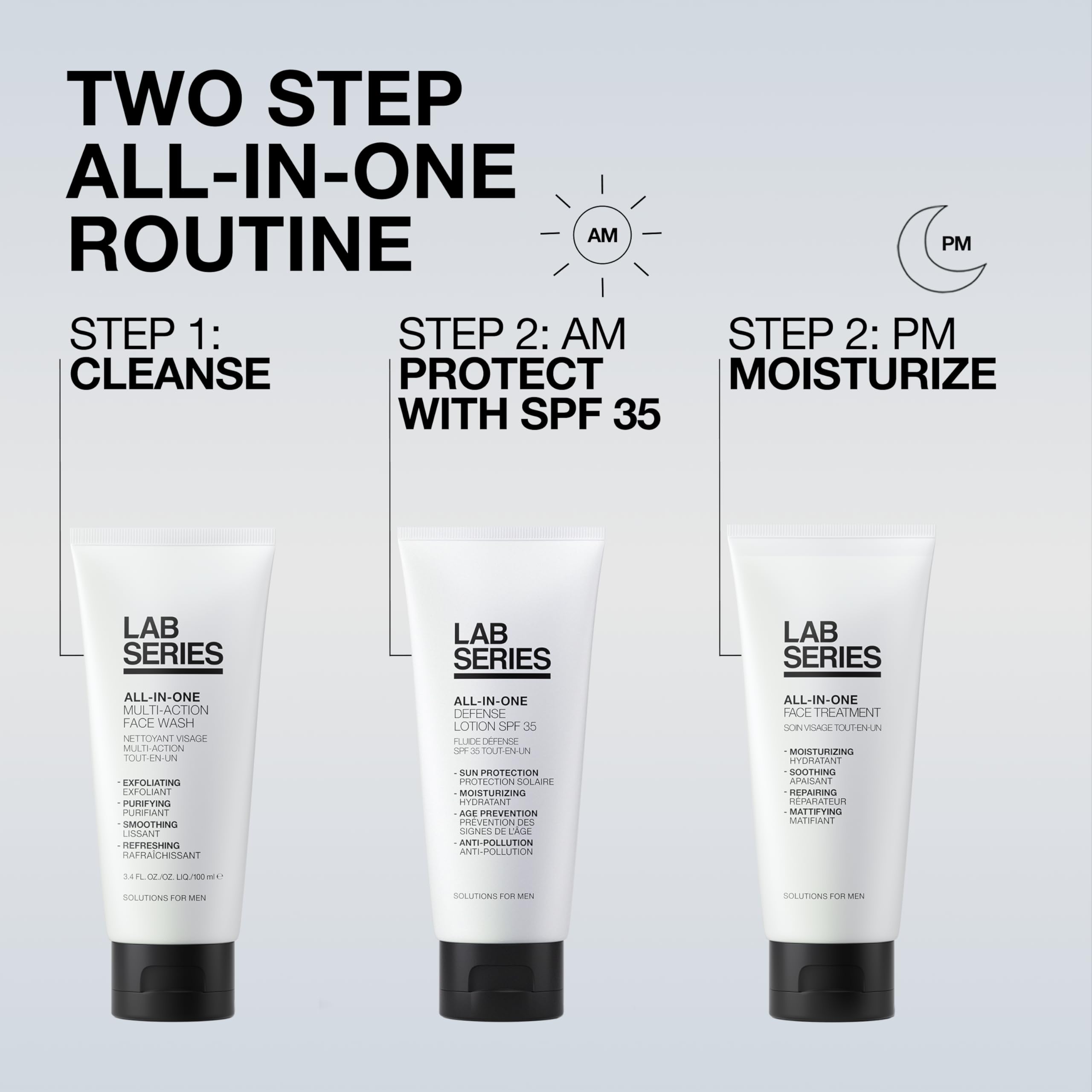 Lab Series bottle in hand showing 3.4 fl oz size for travel