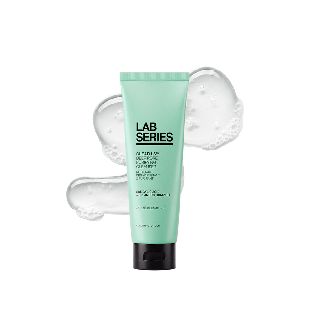 Lab Series front tube image showing clear gel cleanser and branding benefits