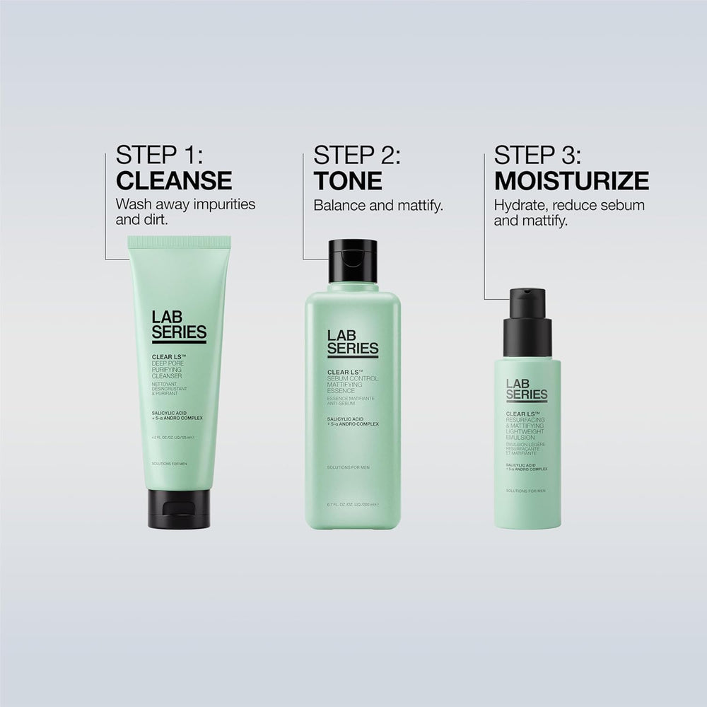 Lab Series next to a razor to show scale and 4.2 fl oz travel-friendly benefit
