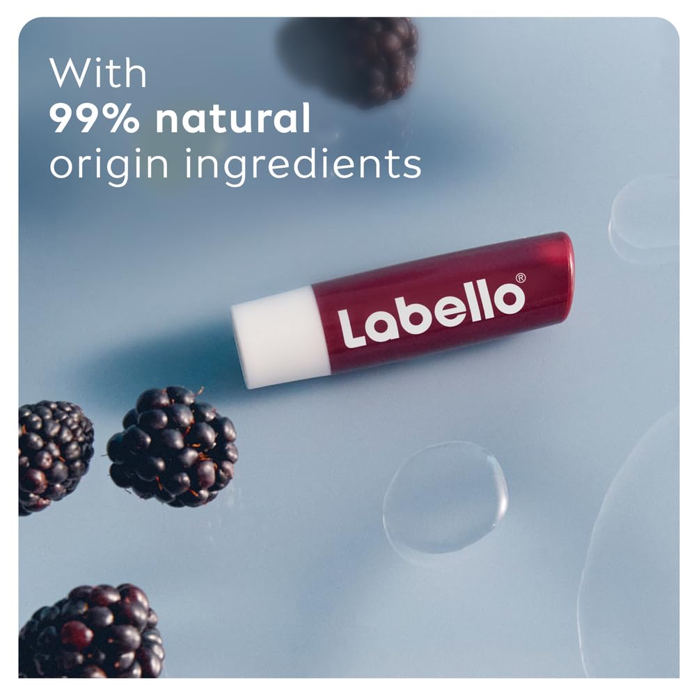 Labello BlackBerry Shine balm texture close-up highlighting the melt-in formula for lasting moisture