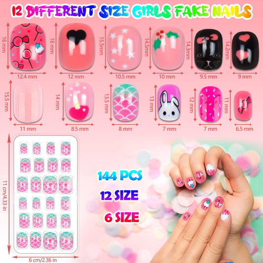Labeol close-up of cartoon nail patterns and bright colors for fun kids looks