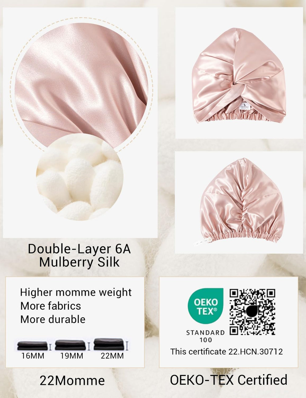 LaCourse close-up of 22 momme silk weave, highlights smooth texture and durability