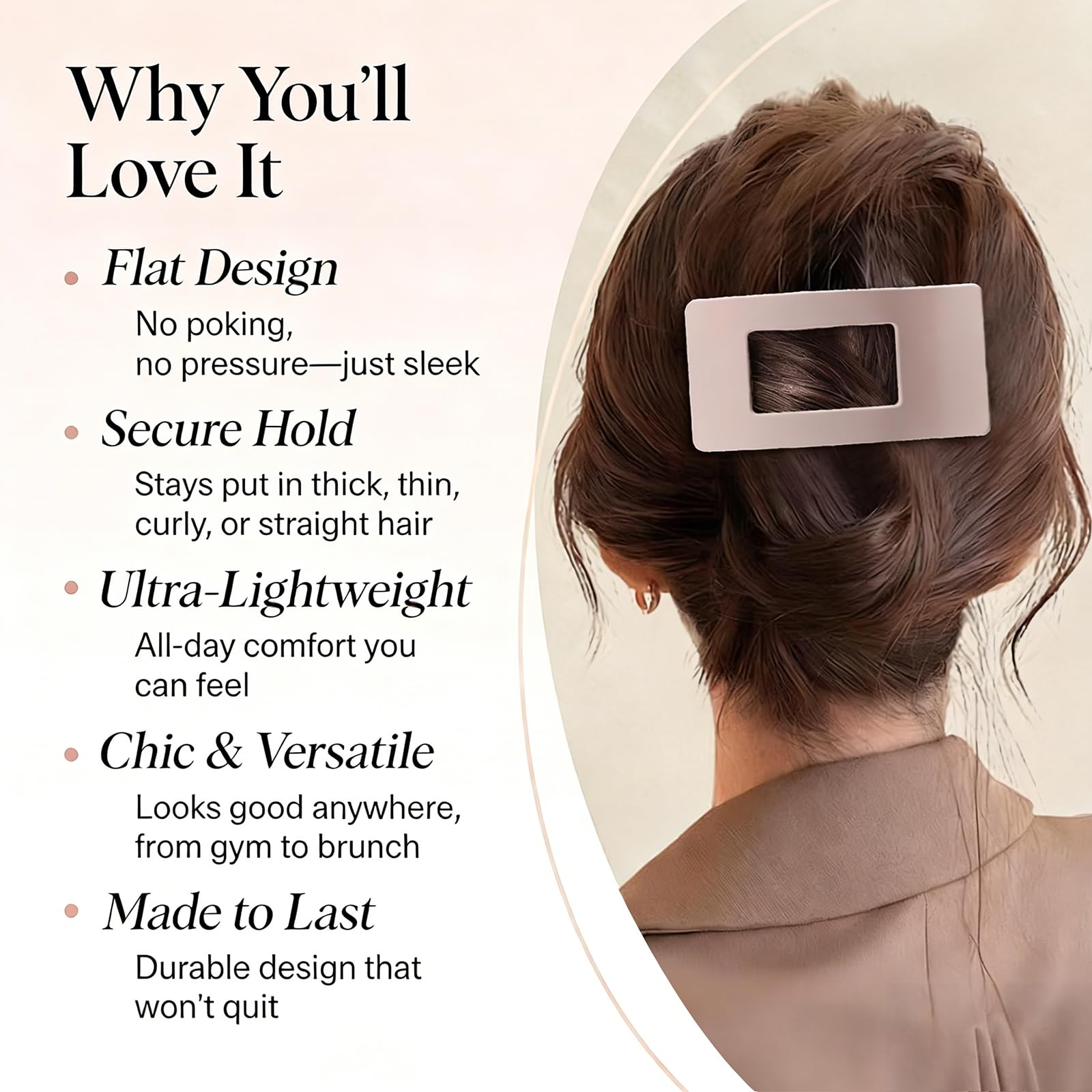 Lahnie clip used in half-up hairstyle showing secure hold and stylish result benefit