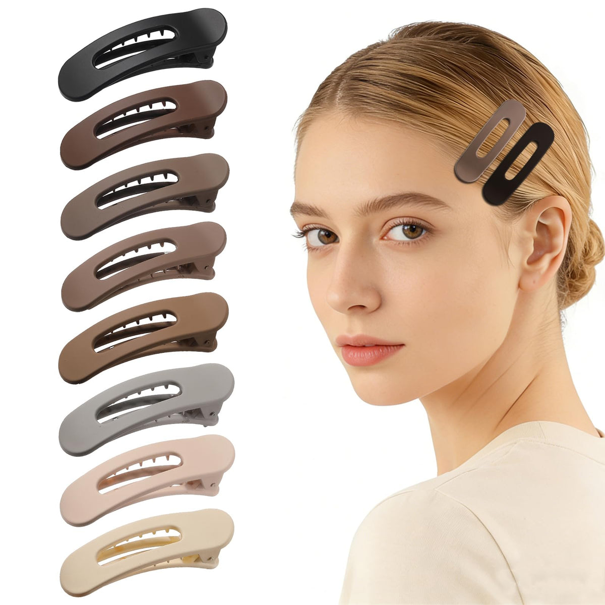Lahnie front view of 8-pack flat clips shows compact daily convenience