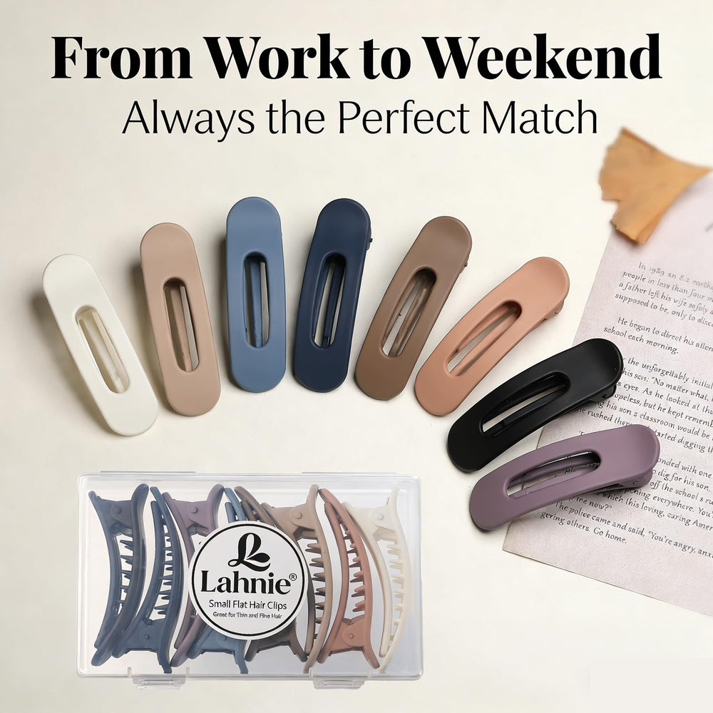 Lahnie array of eight neutral colors showing versatile matching with outfits