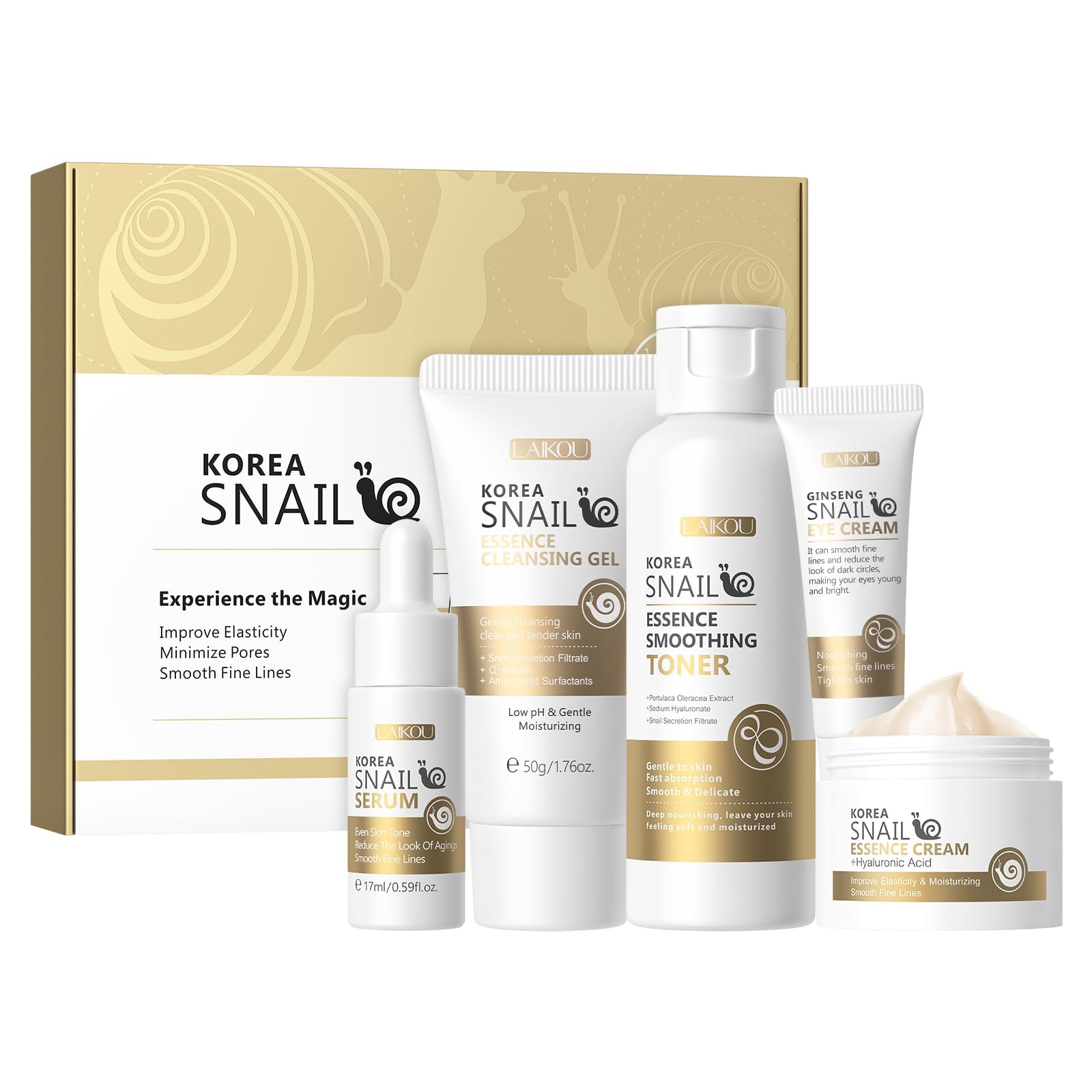 LAIKOU skin care set front packaging shows full five-piece routine benefit convenience