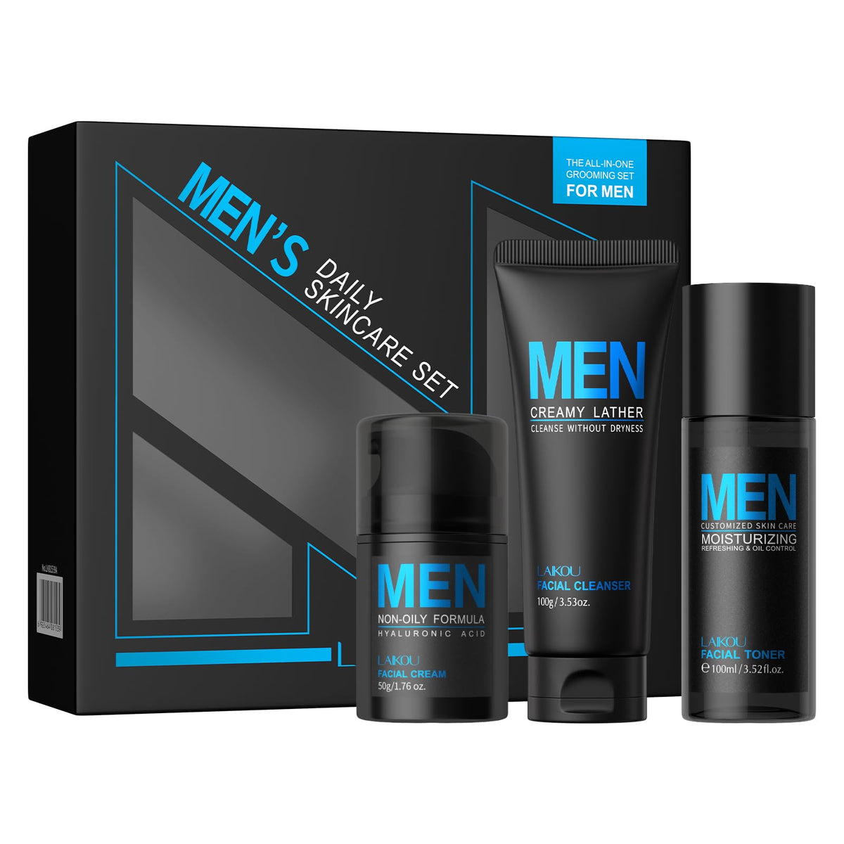 LAIKOU front packaging showing the three-piece set and easy daily routine benefit