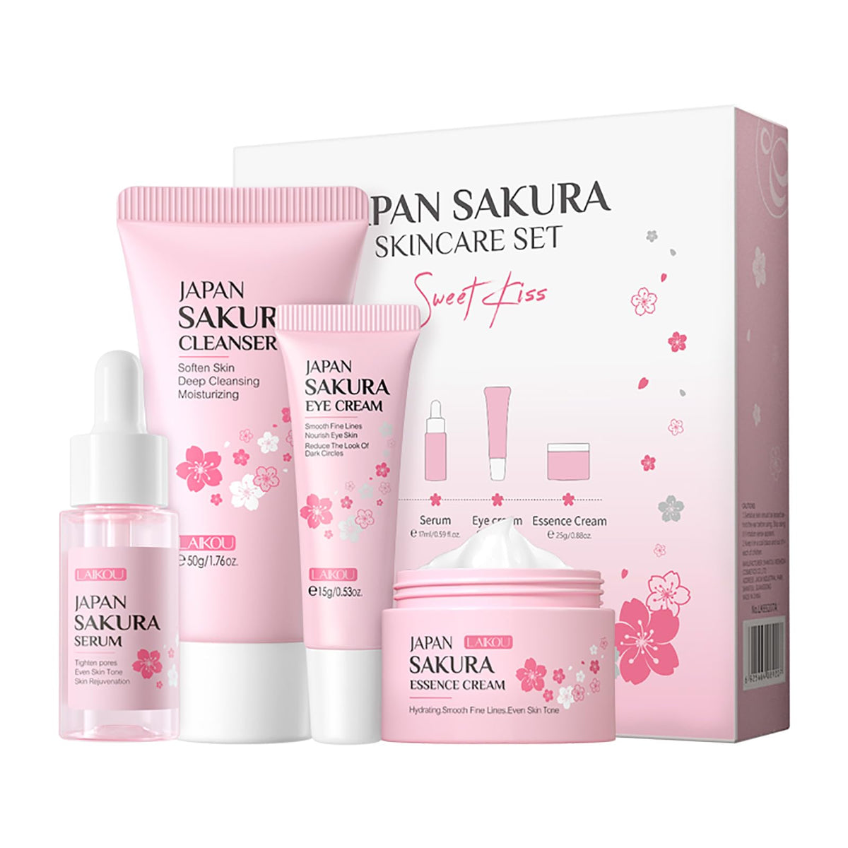 LAIKOU front packaging of sakura travel set showing complete routine benefits
