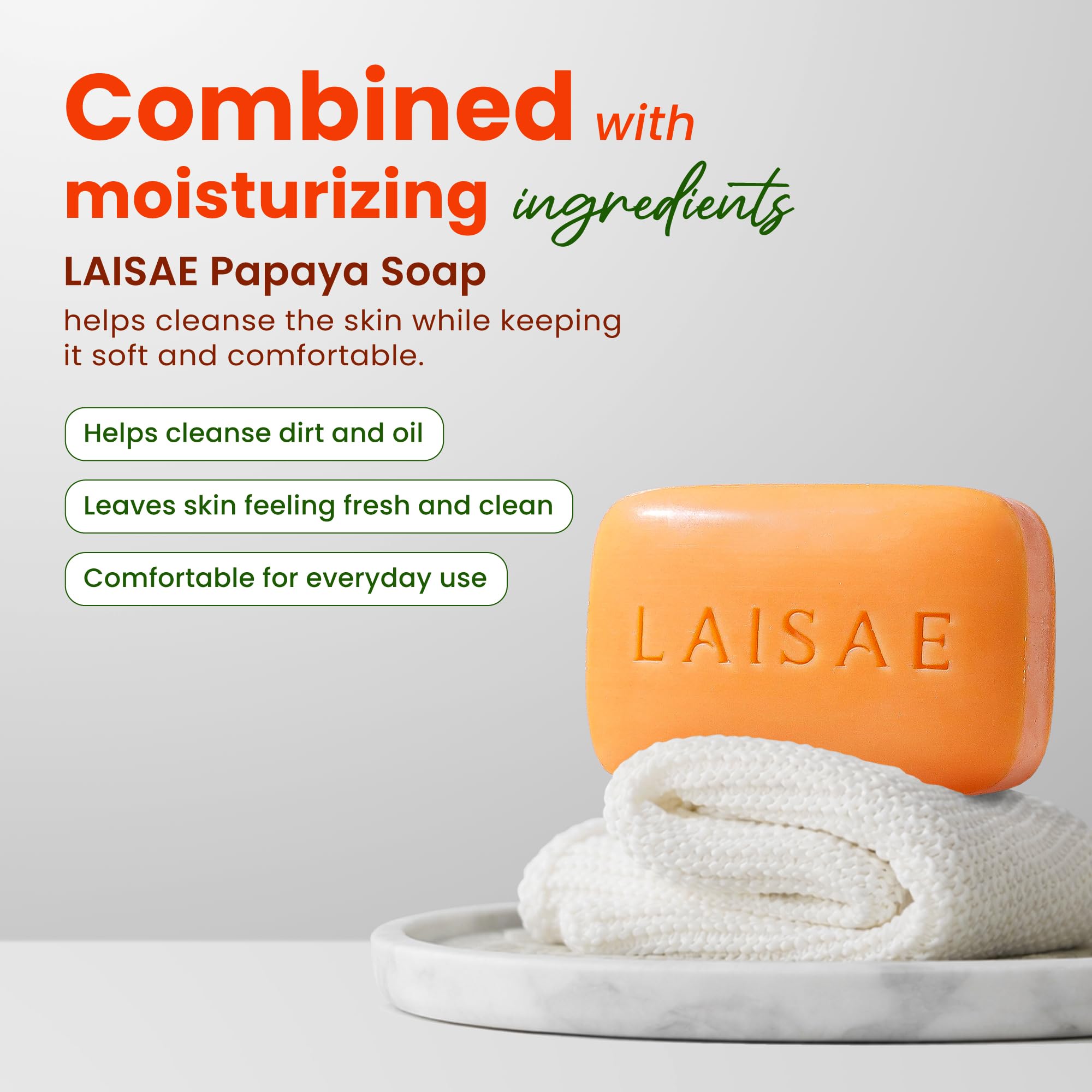 LAISAE close-up of soap texture highlighting gentle exfoliating beads