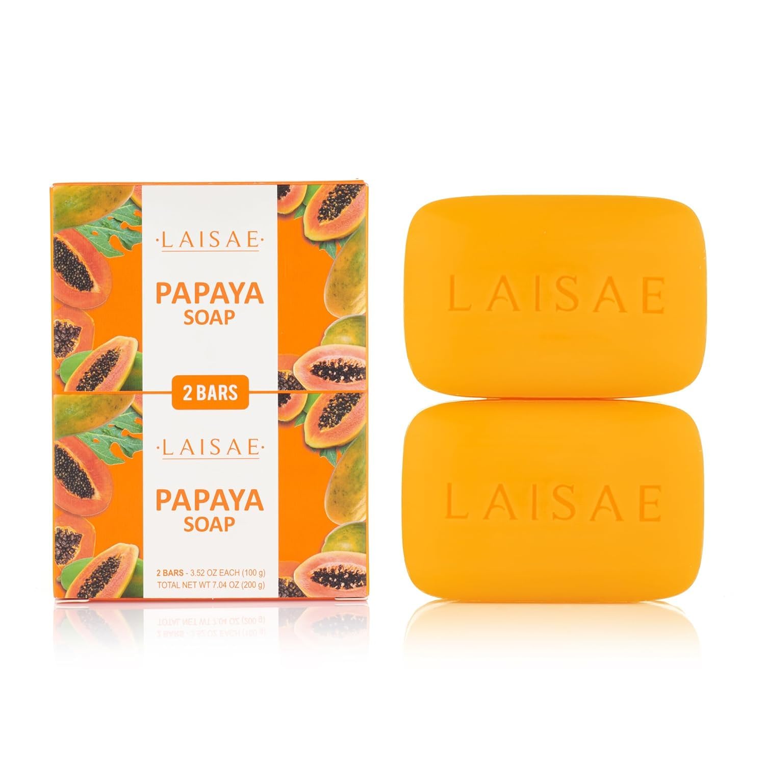 LAISAE front packaging of papaya exfoliating soap showing product name and benefits