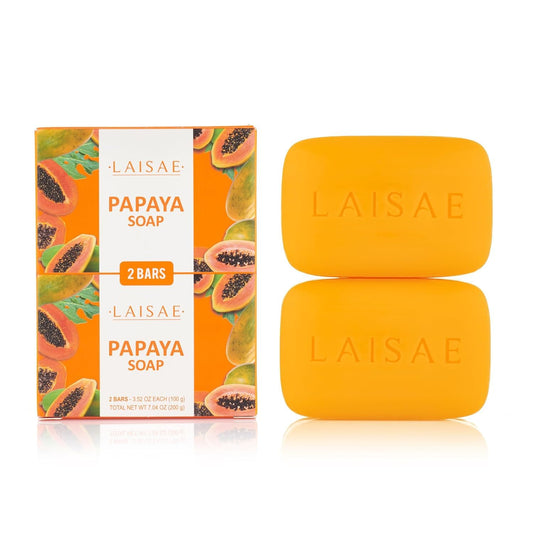 LAISAE front packaging of papaya exfoliating soap showing product name and benefits