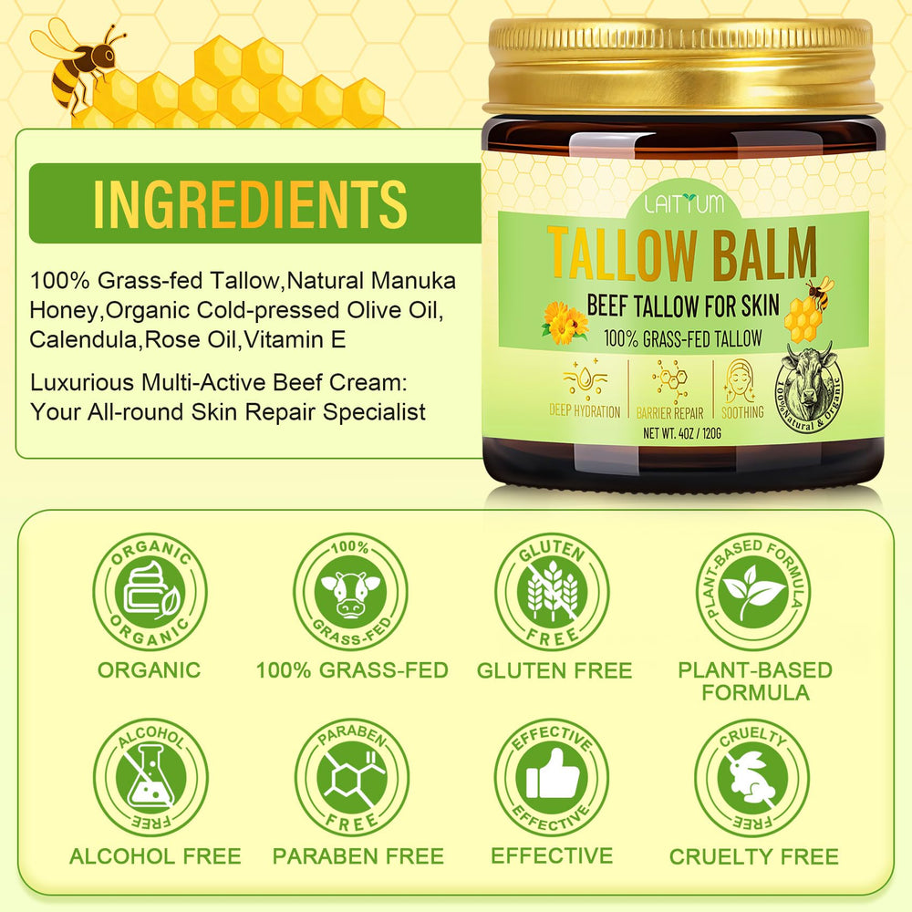 LAITYUM ingredients flatlay with olive, calendula, and honey for natural nourishment