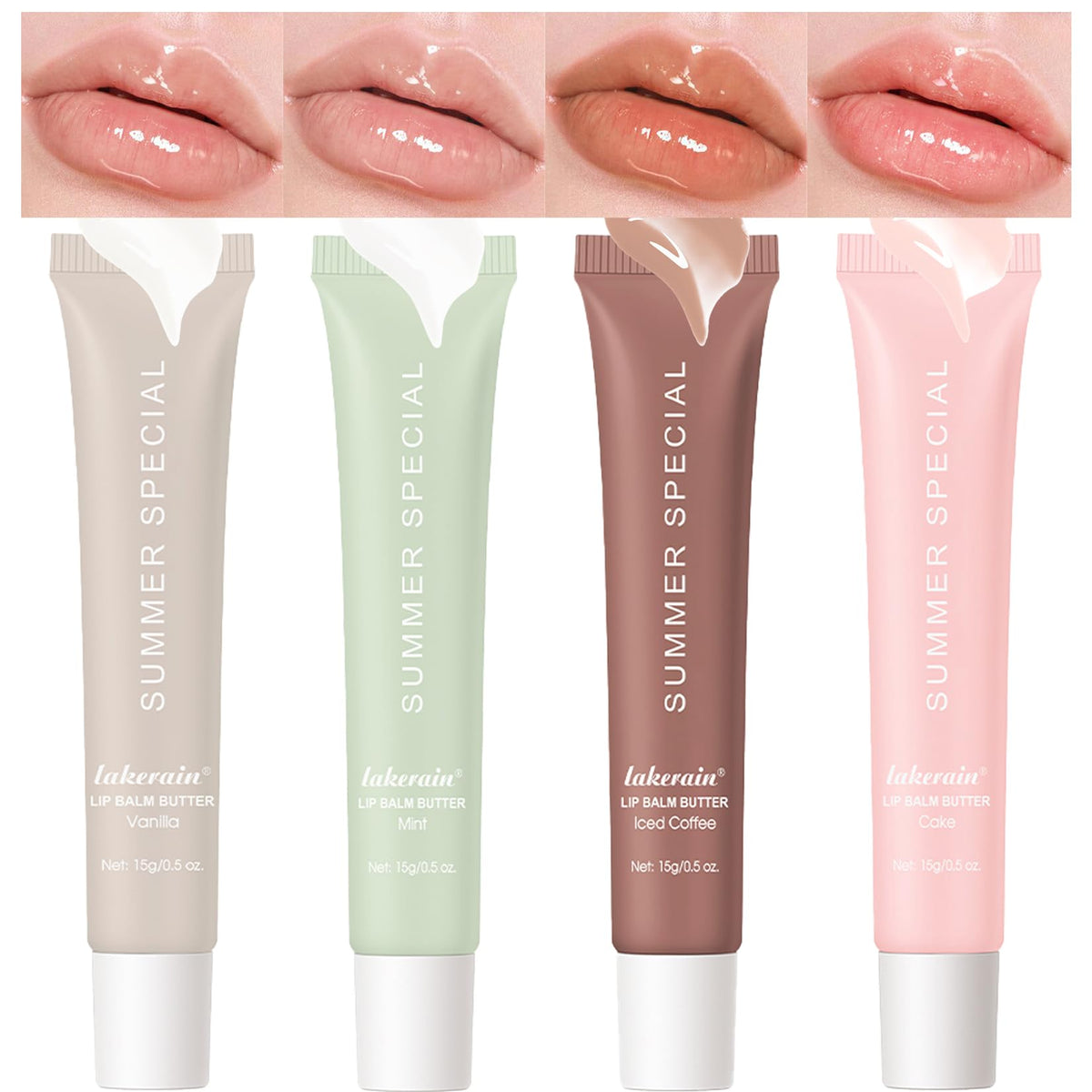Lakerain front packaging showing four compact balm tubes and brand clarity for easy recognition and portability