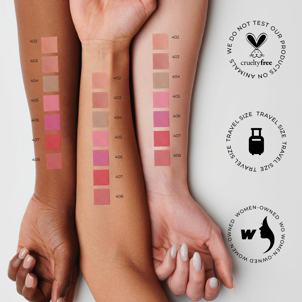 Detailed shot of Lamel compact label emphasizing shade and clean ingredients