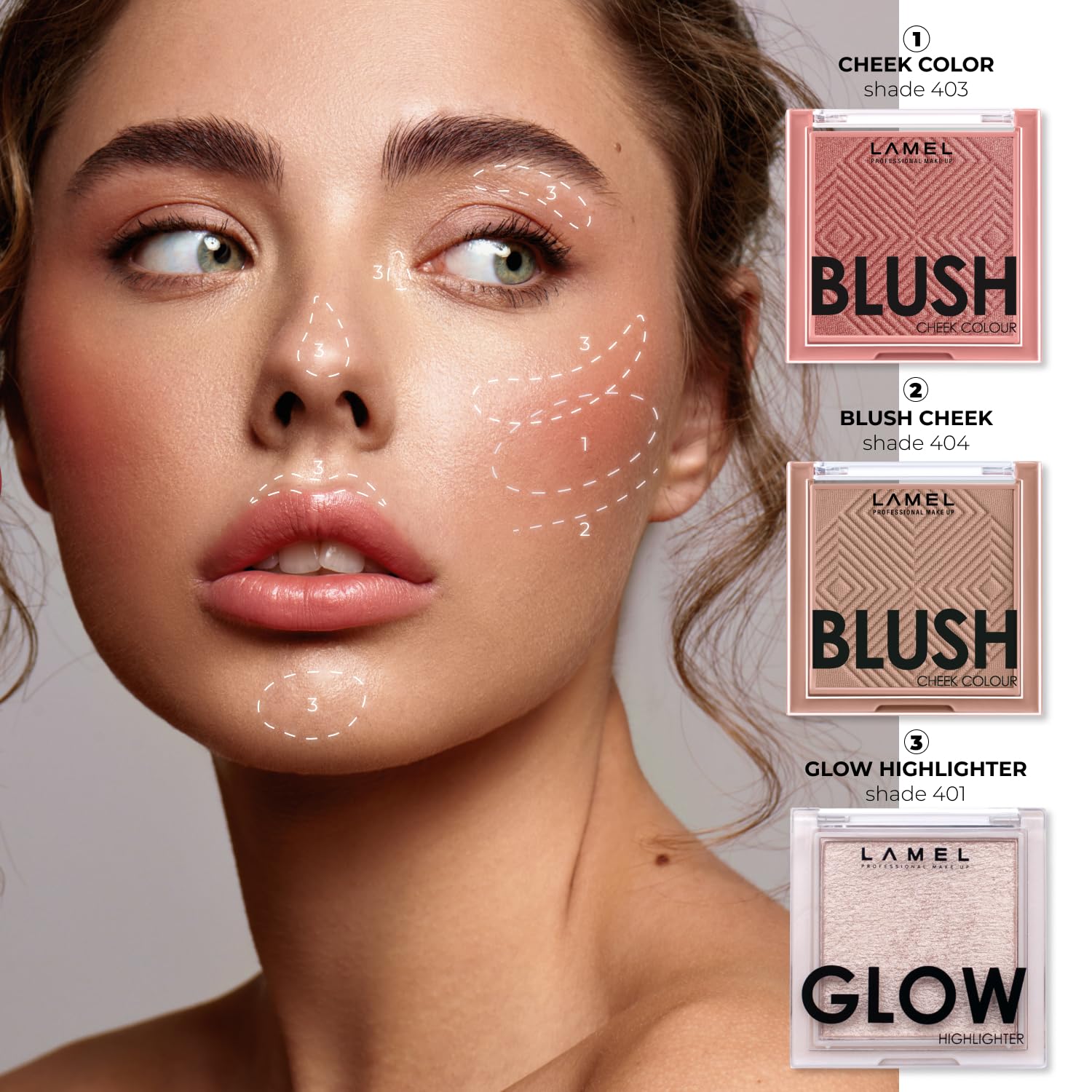 Application of Lamel taupe on cheek showing natural matte finish
