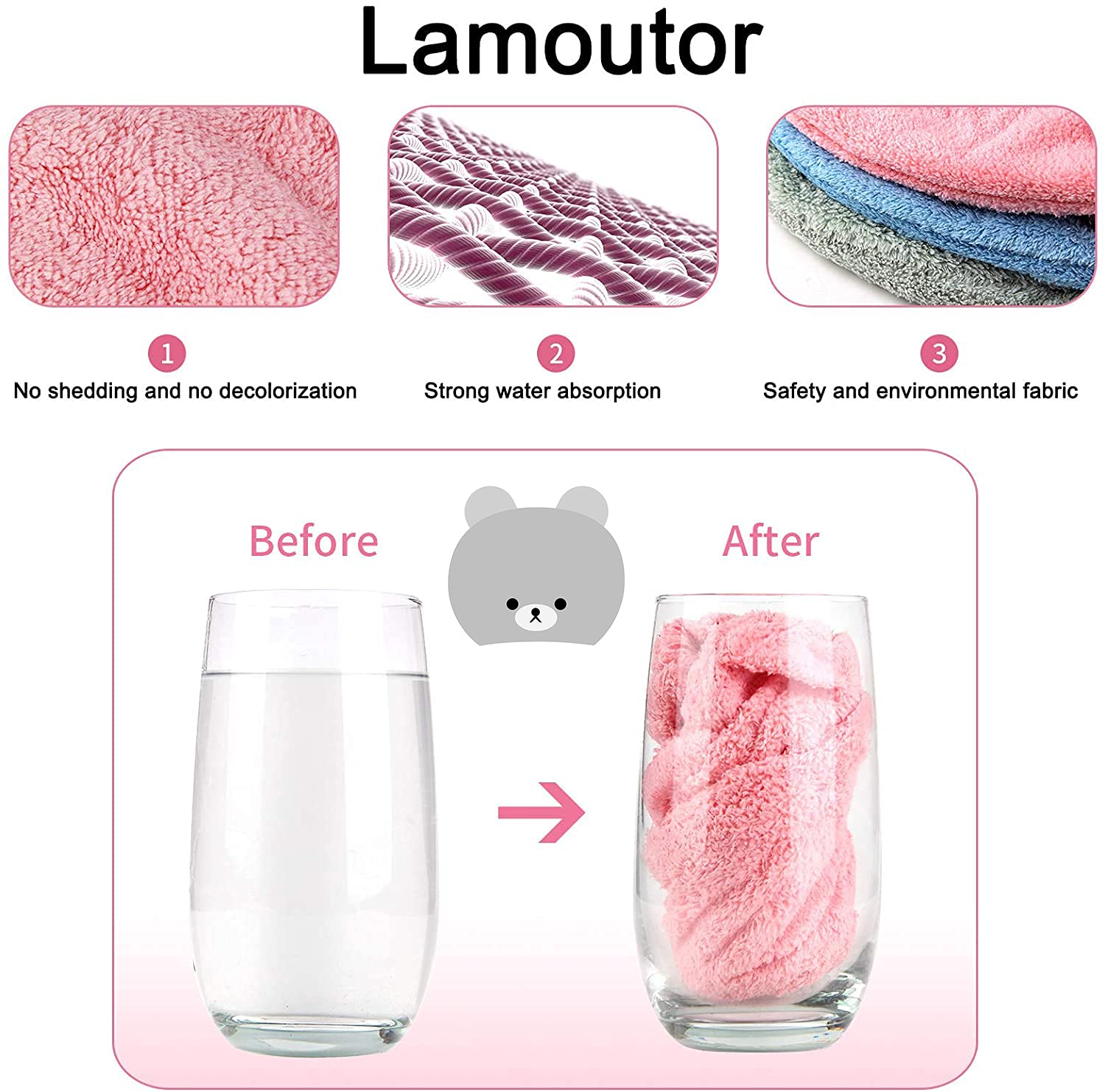 Lamoutor coral fleece texture detail demonstrating soft, absorbent fabric