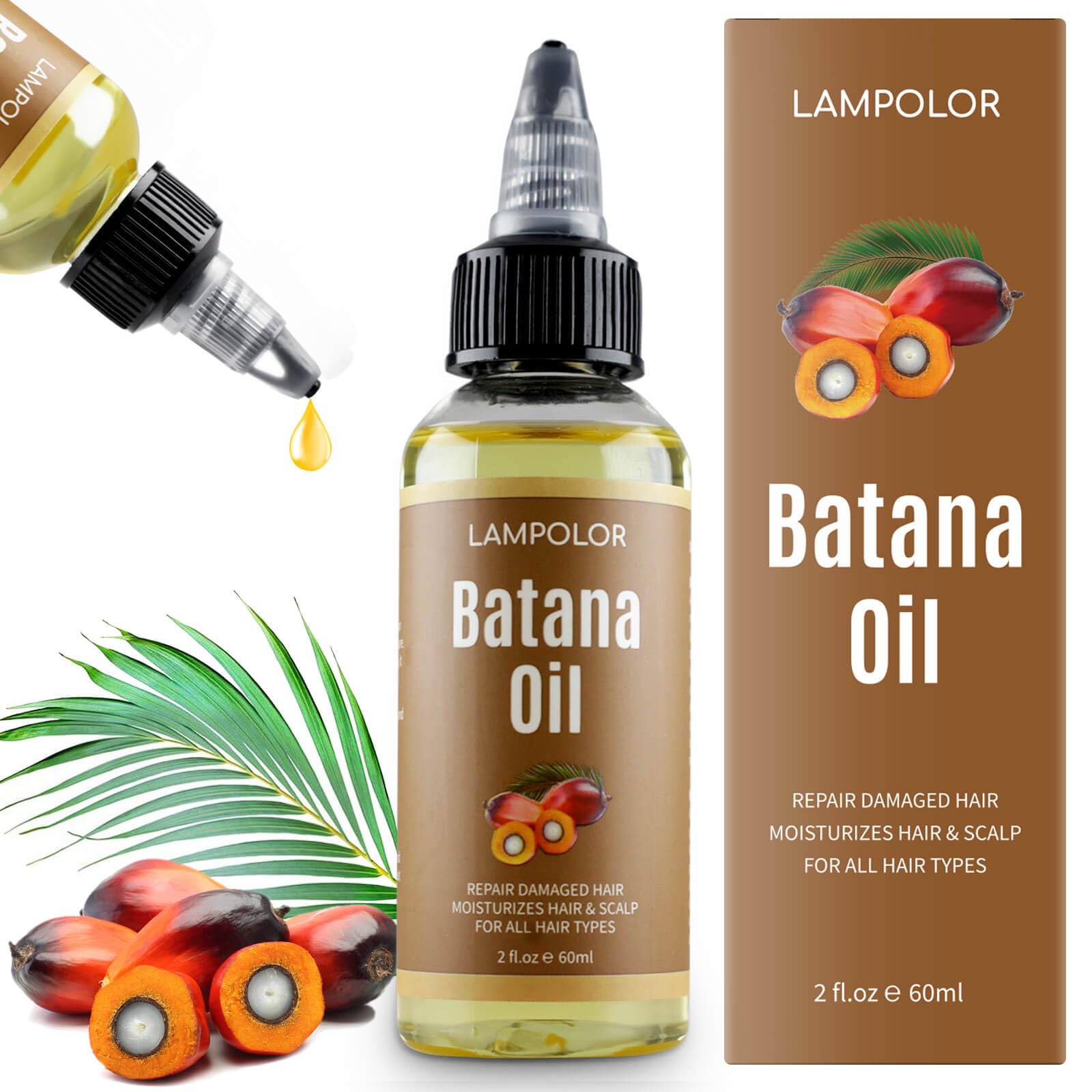 Lampolar RAW Batana Oil front bottle showing packaging and volume benefit
