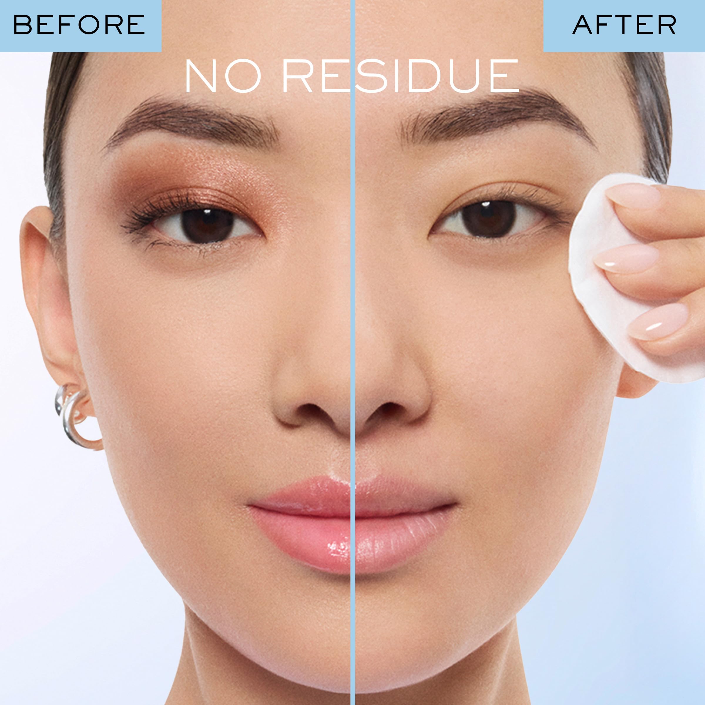 Lancôme Bi-Facil before and after eye comparison showing clean, residue-free skin