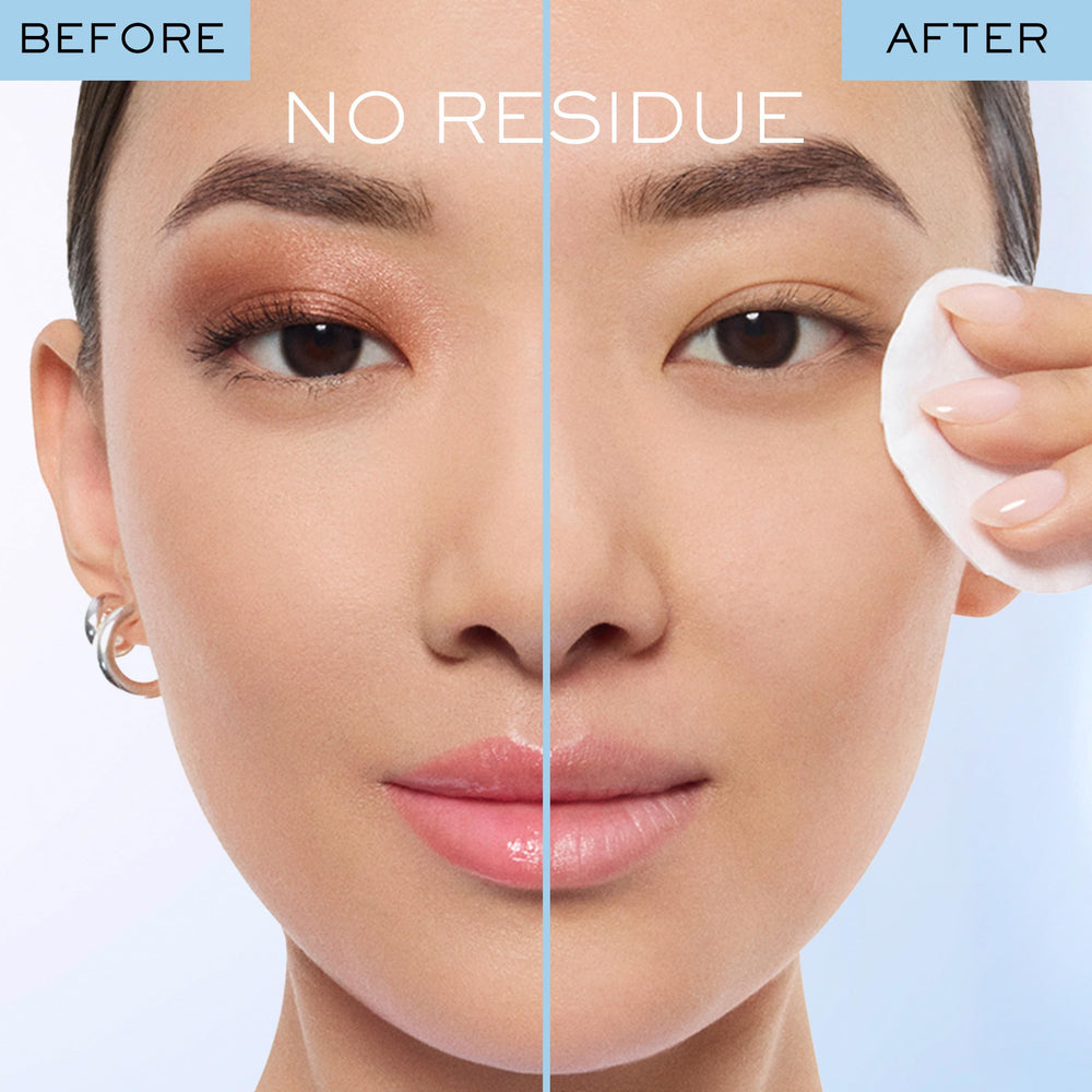 Lancôme Bi-Facil before and after eye comparison showing clean, residue-free skin