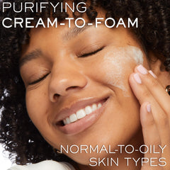 Lancôme cream-to-foam texture close-up illustrating smooth cream that foams for gentle cleansing