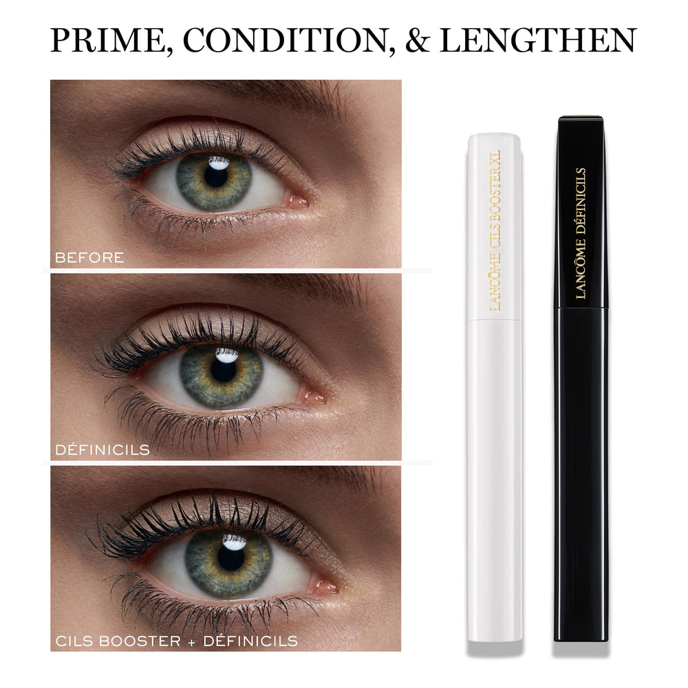 Lancôme Définicils size comparison next to ruler to show compact travel-friendly tube