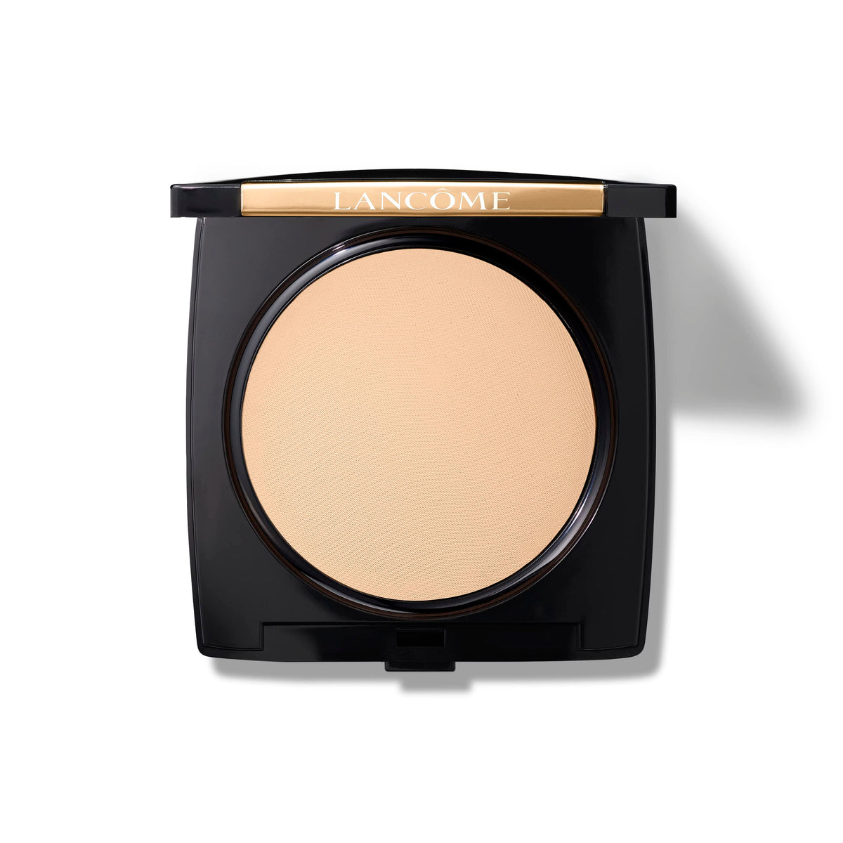 Lancôme Dual Finish compact front view showing sleek logo and portable design for convenience