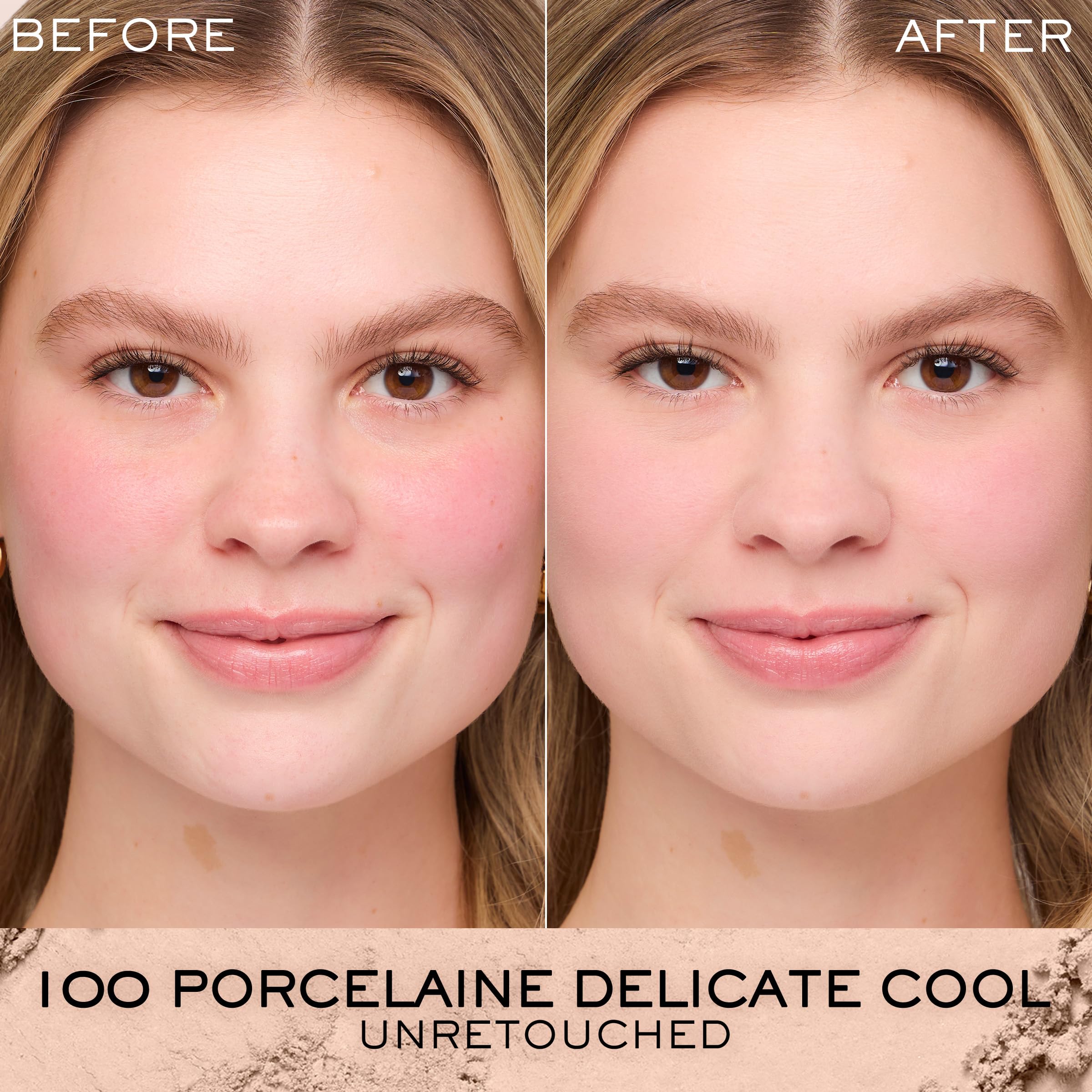 Lancôme close-up of pressed powder texture delivering smooth application benefit