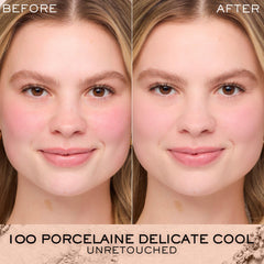 Lancôme close-up of pressed powder texture delivering smooth application benefit