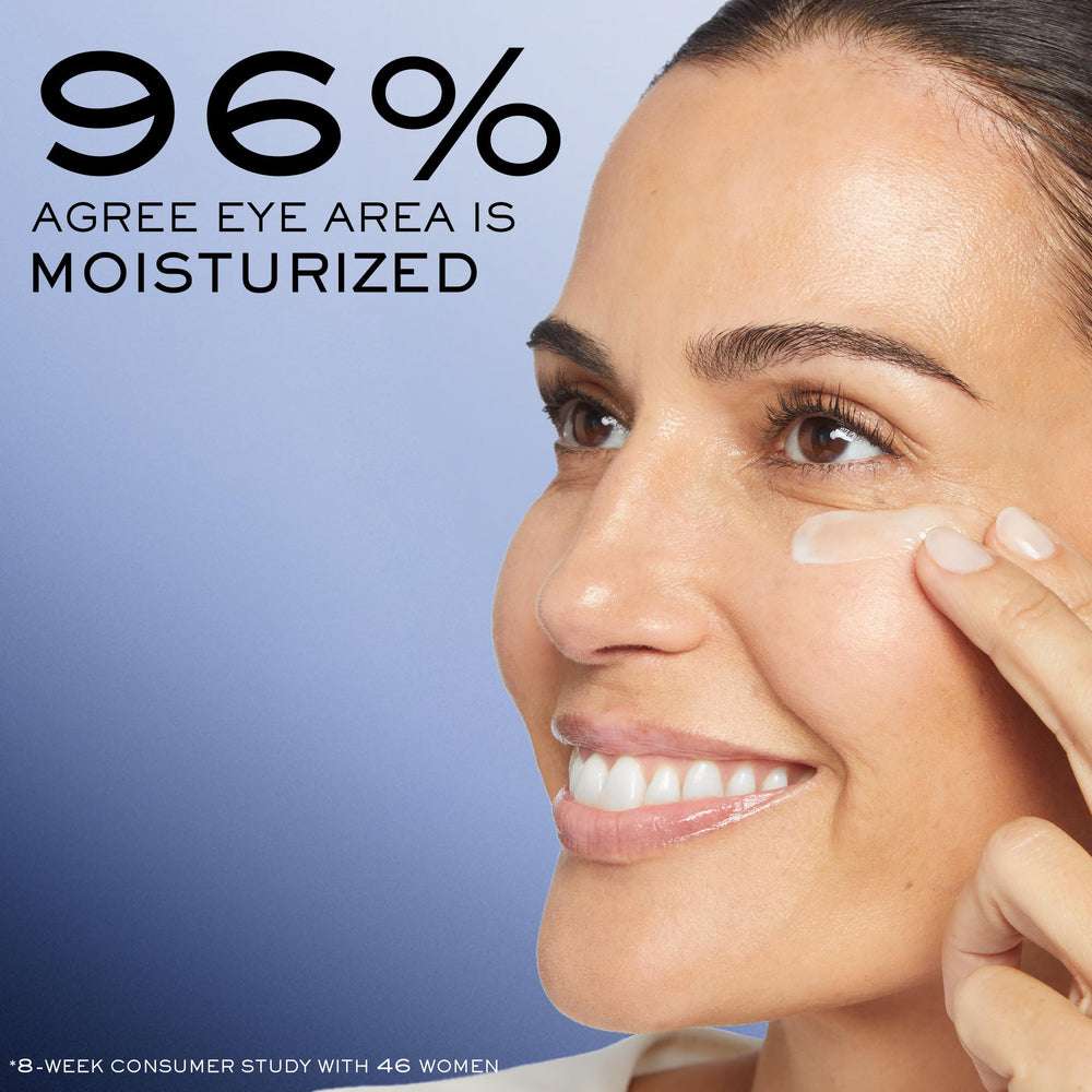 Applying Lancôme Génifique under-eye with fingertip for reduced puffiness and brighter look benefit