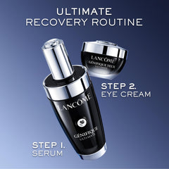 Lancôme Génifique tube next to hand for scale showing travel-friendly size and on-the-go benefit