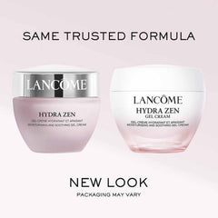 Lancôme Hydra Zen with hyaluronic acid graphic, emphasizing hydrating ingredient benefits