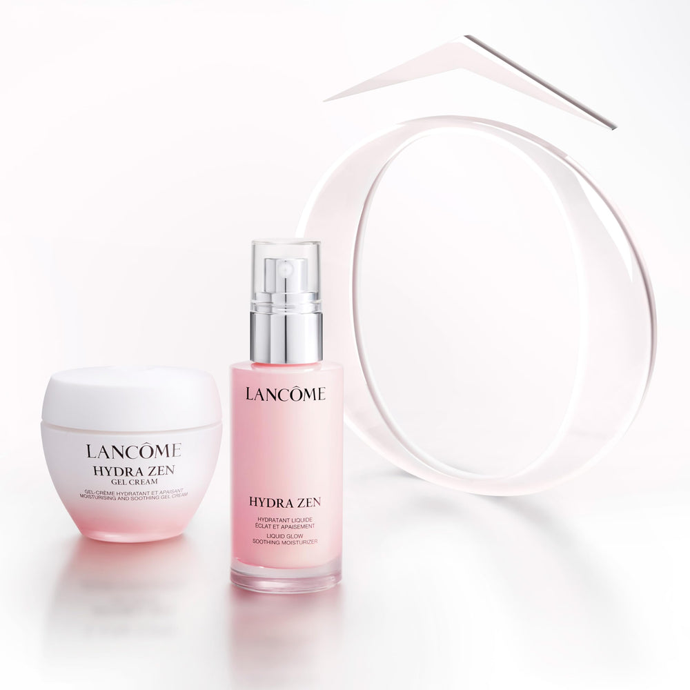 Lancôme Hydra Zen on bathroom counter next to towel, suggesting calming daily skincare ritual
