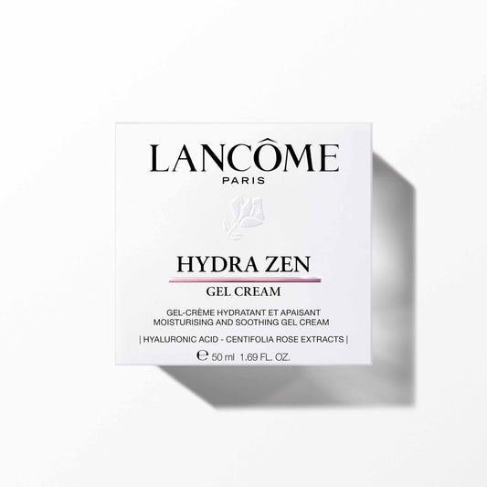 Lancôme Hydra Zen open jar close-up of gel-cream texture, illustrating lightweight hydration