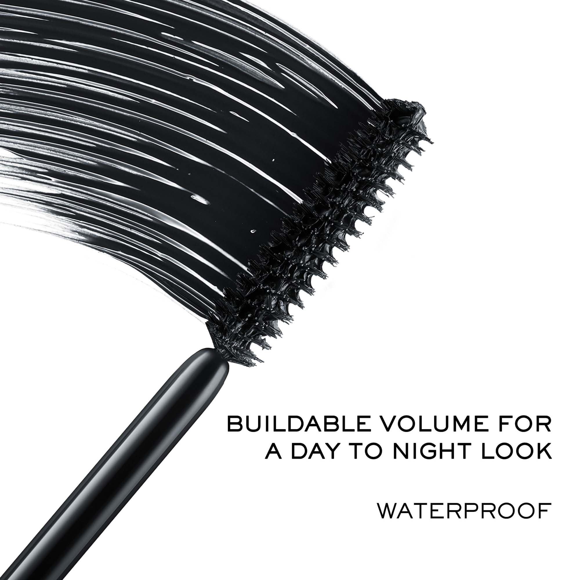 Lancôme mascara swatch showing creamy texture and buildable black pigment