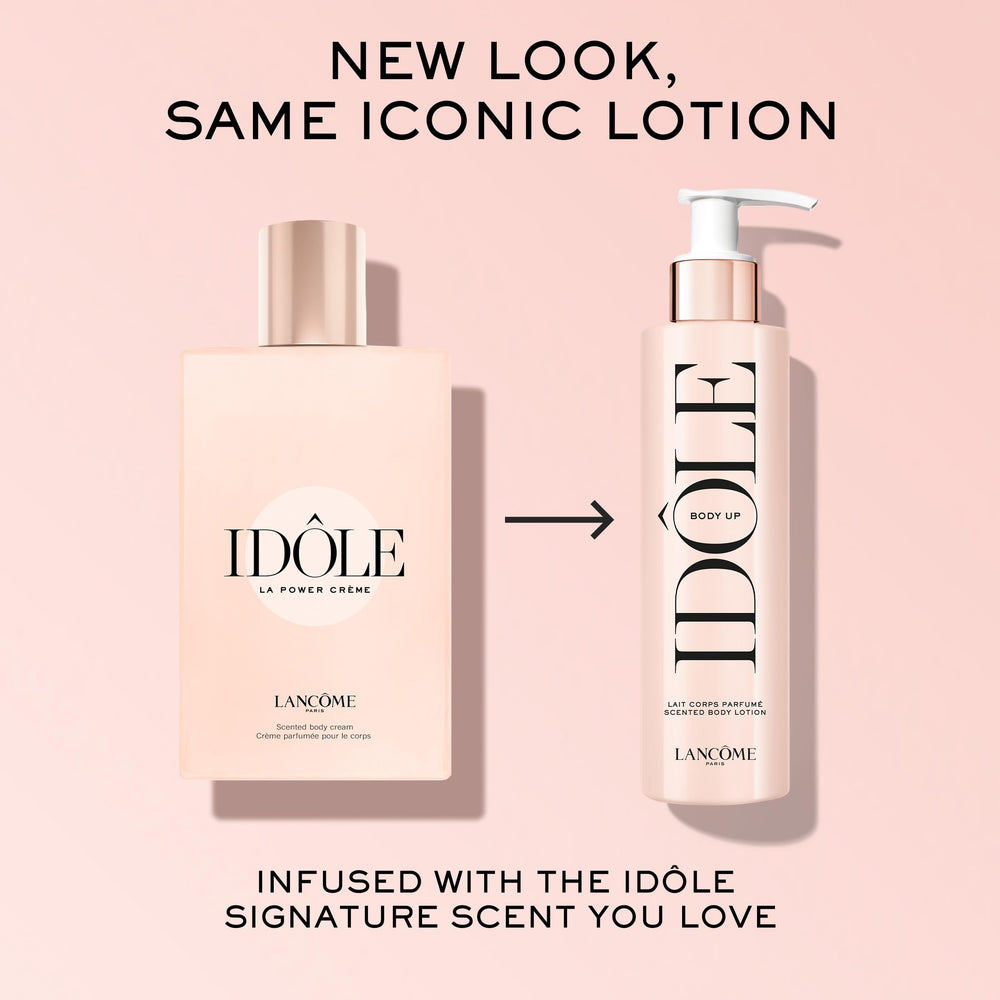 Lancôme Idôle Body Up label detail highlighting Idôle signature scent and fragrance boost