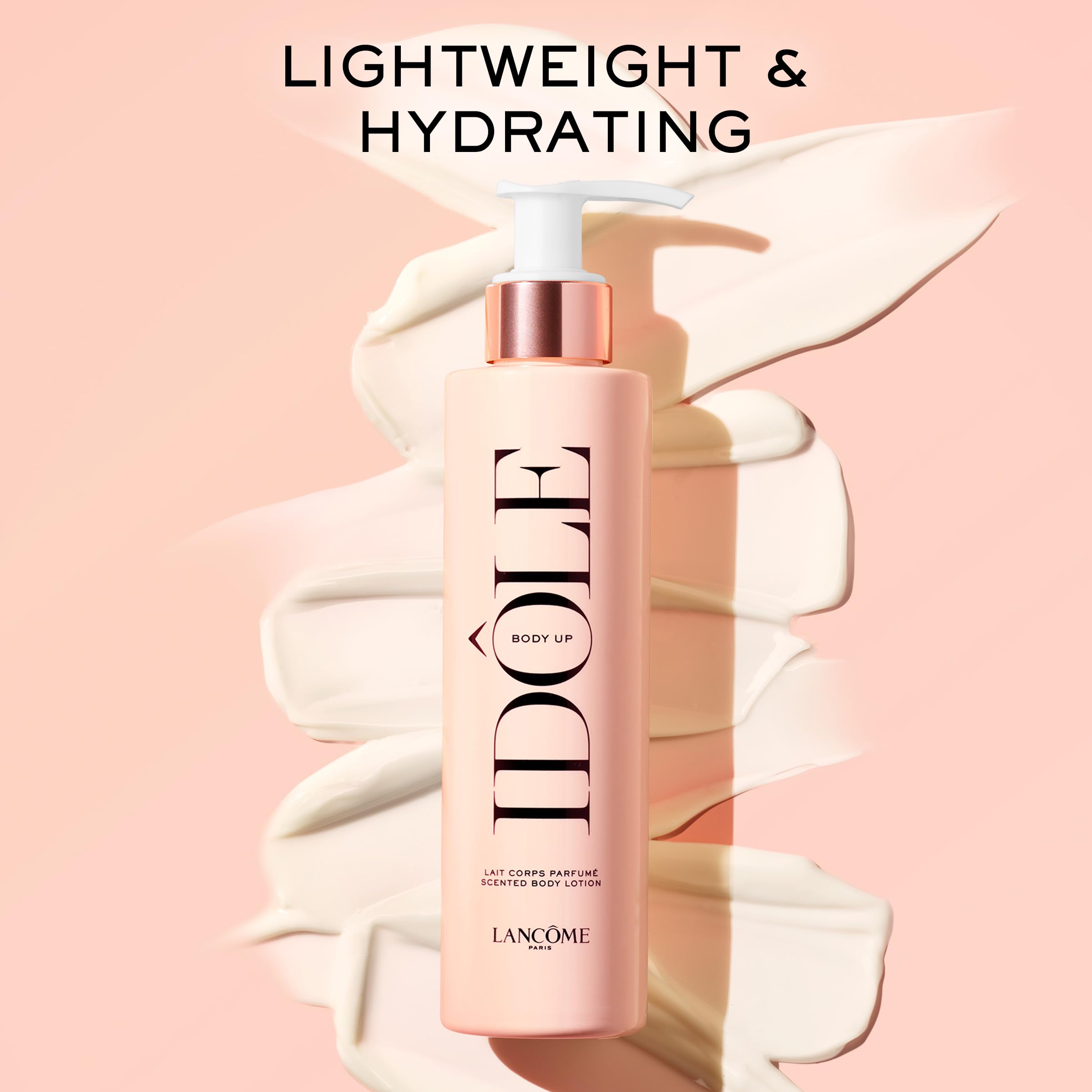 Lancôme Idôle Body Up dispensing lotion demonstrating easy pump use and quick hydration