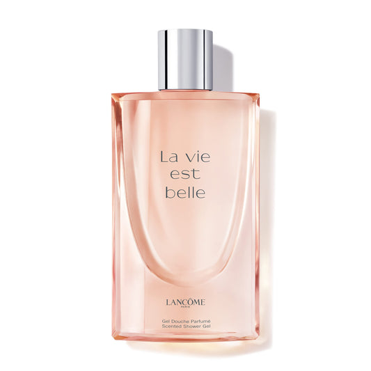 Lancôme La Vie Est Belle front bottle showing label and elegant packaging, promises luxurious cleanse