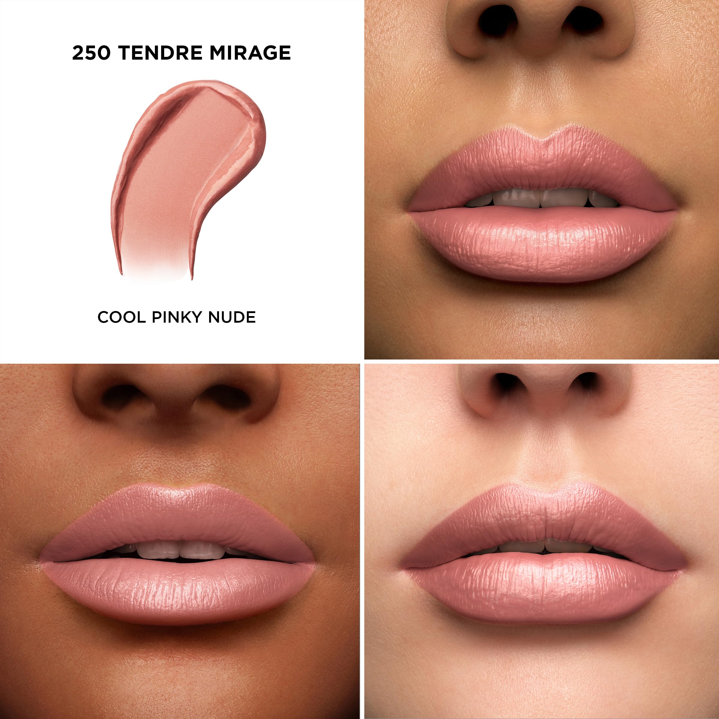 Lancôme lipstick swatch of 250 Tendre Mirage showing true color payoff