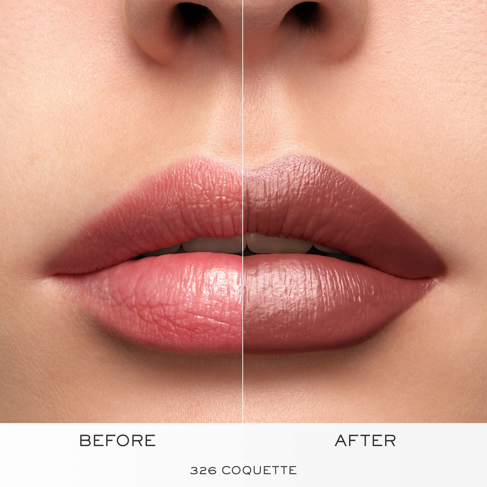 Lancôme lipstick in hand showing scale for size and travel-friendly benefit
