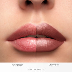 Lancôme lipstick in hand showing scale for size and travel-friendly benefit