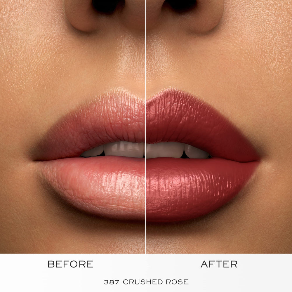 Lancôme lipstick next to coin demonstrating compact travel-friendly size