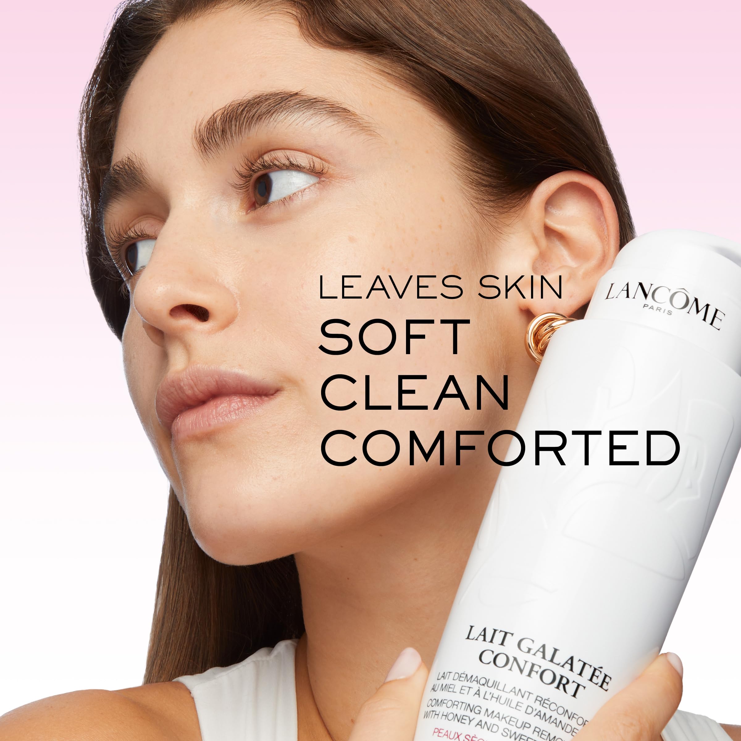 Lancôme bottle in hand for size comparison, demonstrating spa-like ease and travel readiness