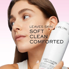 Lancôme bottle in hand for size comparison, demonstrating spa-like ease and travel readiness